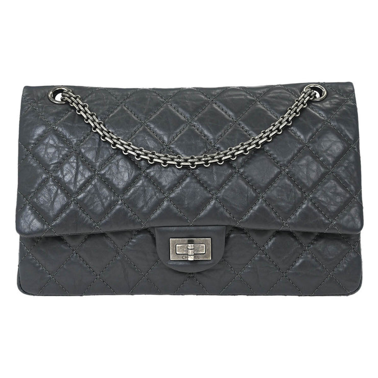 Chanel Gray Calfskin 2.55 Double Flap Shoulder Bag 154174