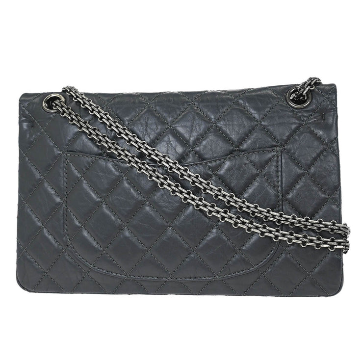 Chanel Gray Calfskin 2.55 Double Flap Shoulder Bag 154174
