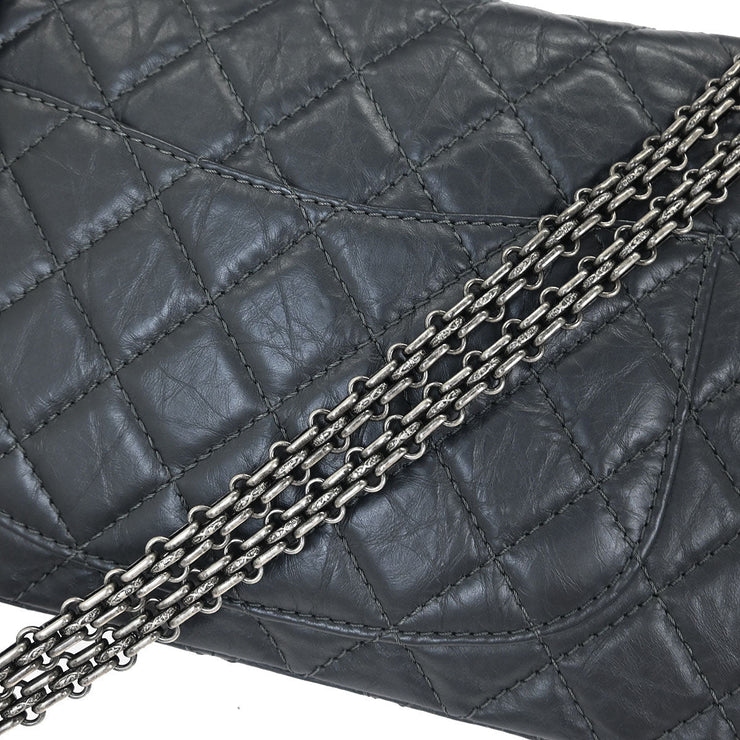 Chanel Gray Calfskin 2.55 Double Flap Shoulder Bag 154174