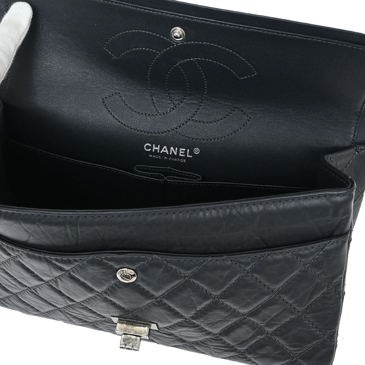 Chanel Gray Calfskin 2.55 Double Flap Shoulder Bag 154174