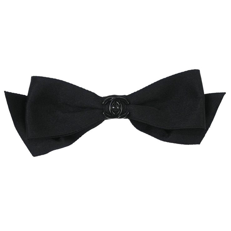 Chanel Bow Turnlock Hair Barrette Hair Clip Accessories Black Satin 154176