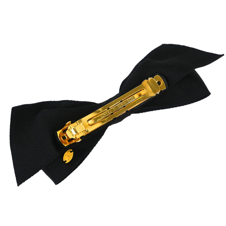 Chanel Bow Turnlock Hair Barrette Hair Clip Accessories Black Satin 154176
