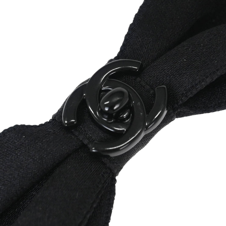 Chanel Bow Turnlock Hair Barrette Hair Clip Accessories Black Satin 154176