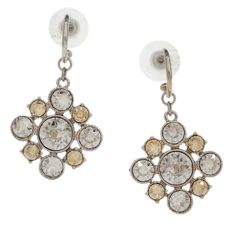 Chanel Rhombus Dangle Piercing Earrings Silver Rhinestone C13V 154177