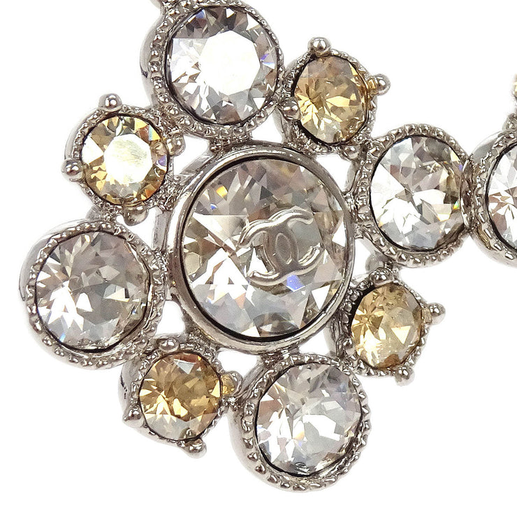Chanel Rhombus Dangle Piercing Earrings Silver Rhinestone C13V 154177