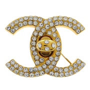 Chanel CC Turnlock Rhinestone Charm Brooch Pin Gold 97P 154221
