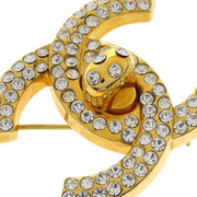 Chanel CC Turnlock Rhinestone Charm Brooch Pin Gold 97P 154221