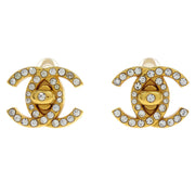 Chanel CC Turnlock Earrings Clip-On Gold Small Rhinestone 96A 154222