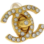 Chanel CC Turnlock Earrings Clip-On Gold Small Rhinestone 96A 154222