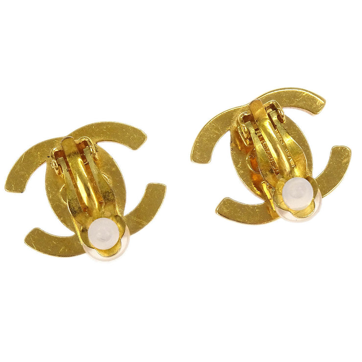 Chanel CC Turnlock Earrings Clip-On Gold Small Rhinestone 96A 154222