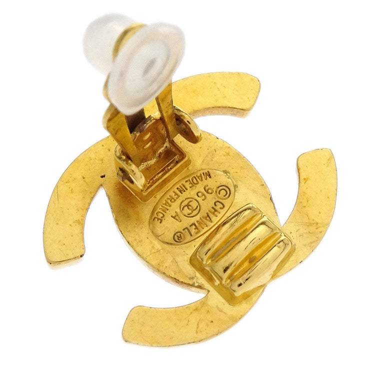 Chanel CC Turnlock Earrings Clip-On Gold Small Rhinestone 96A 154222