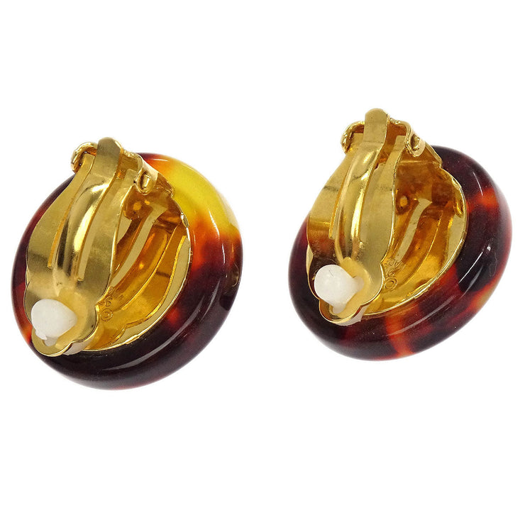 Chanel Button Earrings Clip-On Gold White Brown Artificial Pearl 97P 154223