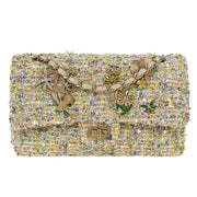 Chanel White Tweed Garden Party Medium Classic Double Flap Shoulder Bag 154246