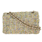 Chanel White Tweed Garden Party Medium Classic Double Flap Shoulder Bag 154246