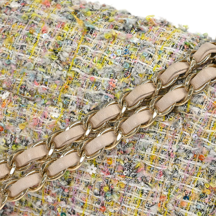 Chanel White Tweed Garden Party Medium Classic Double Flap Shoulder Bag 154246