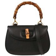 Gucci Black Pigskin Bamboo 2way Handbag 000.926.0633  154251