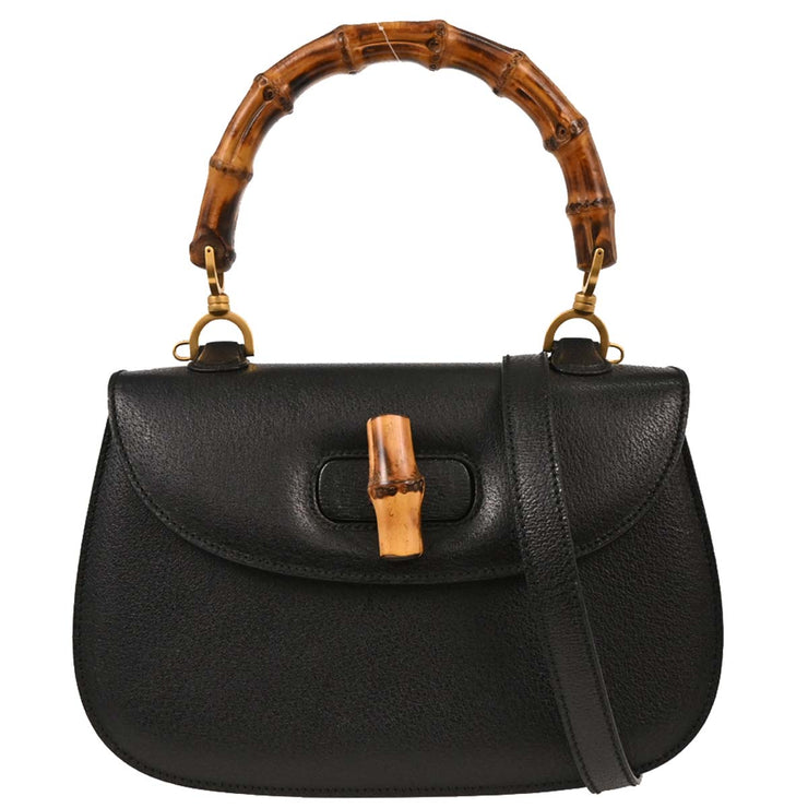 Gucci Black Pigskin Bamboo 2way Handbag 000.926.0633  154251