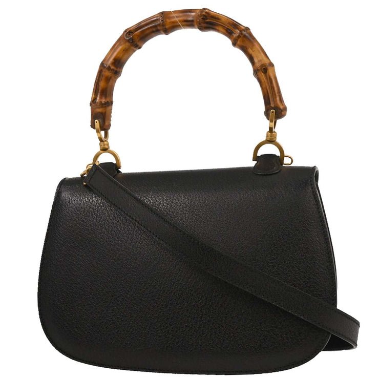 Gucci Black Pigskin Bamboo 2way Handbag 000.926.0633  154251