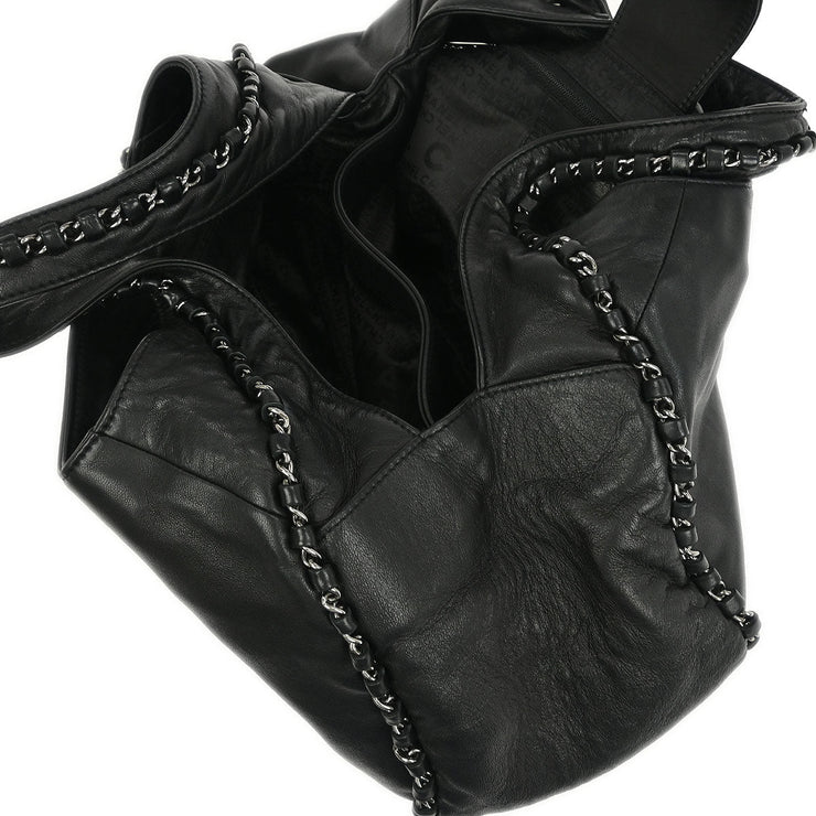 Chanel Black Calfskin Around Chain Hobo Handbag 154254