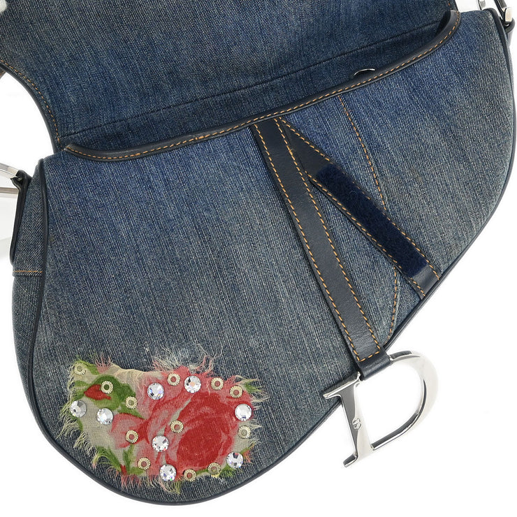 Christian Dior Blue Denim Patchwork Saddle Handbag 01RU1014 154262