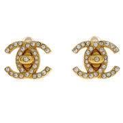 Chanel CC Turnlock Earrings Clip-On Gold Small Rhinestone 96A 154266