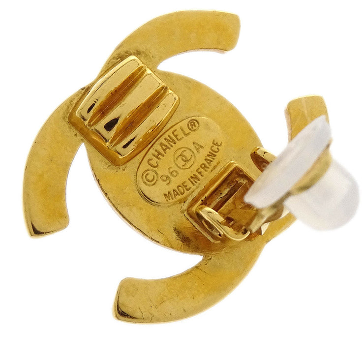 Chanel CC Turnlock Earrings Clip-On Gold Small Rhinestone 96A 154266