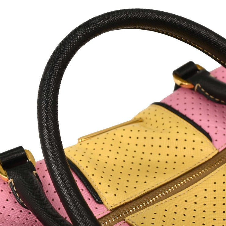 Prada Pink Yellow Perforated Handbag BL0655 31 22 154269