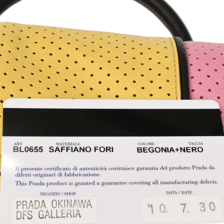 Prada Pink Yellow Perforated Handbag BL0655 31 22 154269