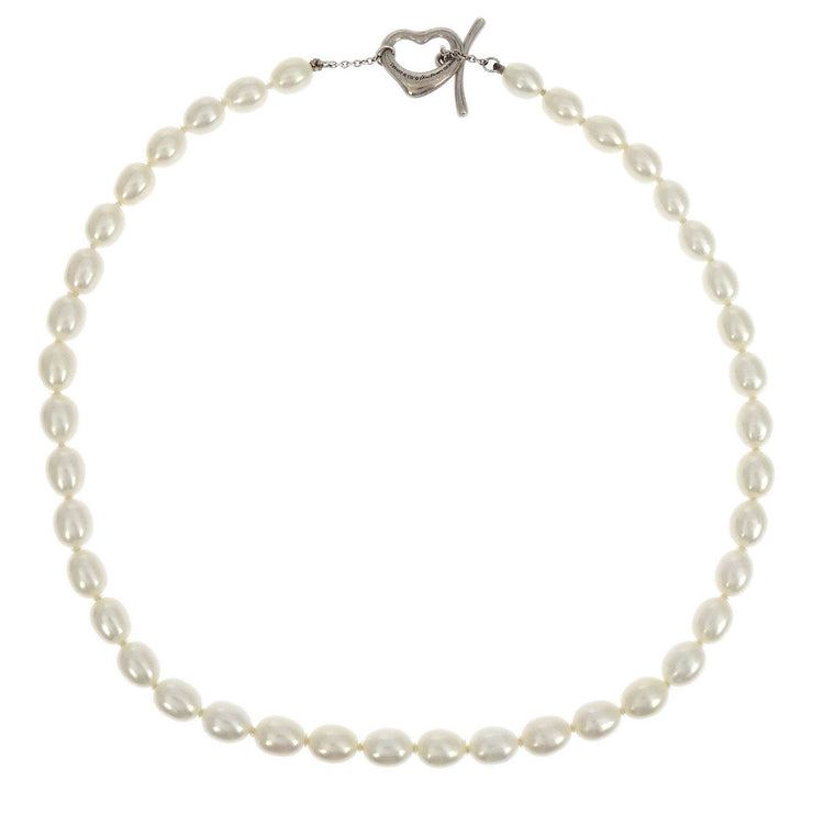 Tiffany & Co. Open Heart Chain Necklace SV925 Silver Freshwater Pearl 154278
