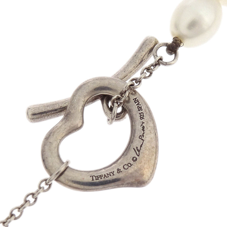 Tiffany & Co. Open Heart Chain Necklace SV925 Silver Freshwater Pearl 154278