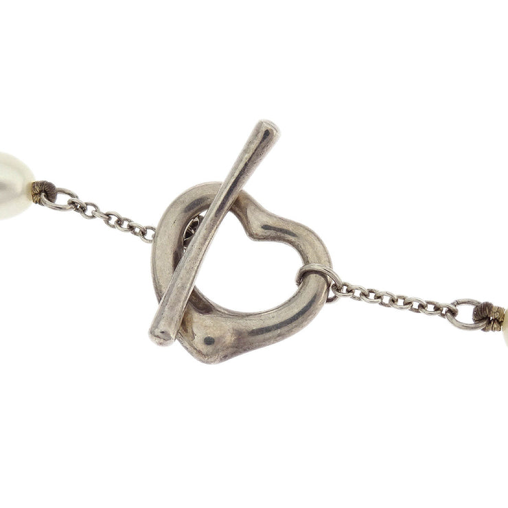 Tiffany & Co. Open Heart Chain Necklace SV925 Silver Freshwater Pearl 154278