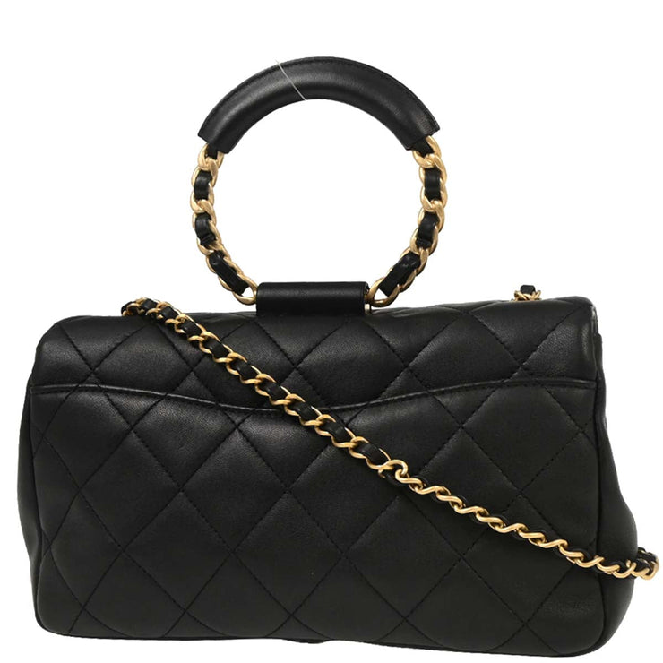 Chanel Black Lambskin Circular Handle 2way Handbag 154321
