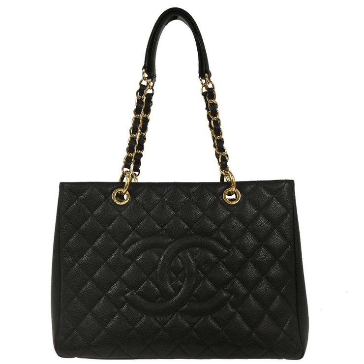 Chanel Black Calfskin Grand Shopping Tote GST Chain Handbag 154323