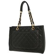 Chanel Black Calfskin Grand Shopping Tote GST Chain Handbag 154323