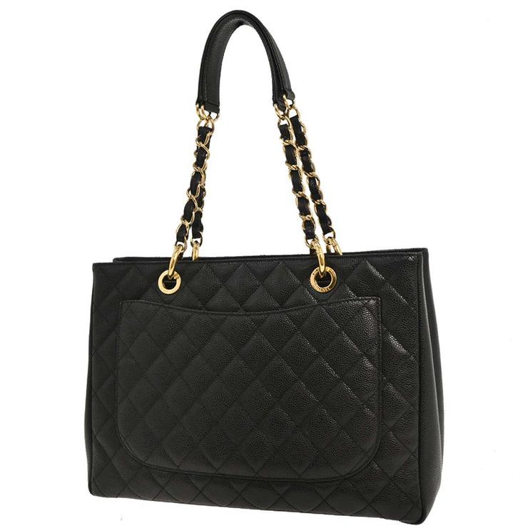 Chanel Black Calfskin Grand Shopping Tote GST Chain Handbag 154323