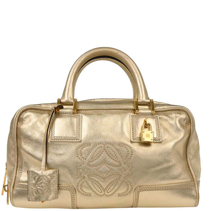 Loewe Metallic Gold Leather Amazona 28 Handbag 270709 154358