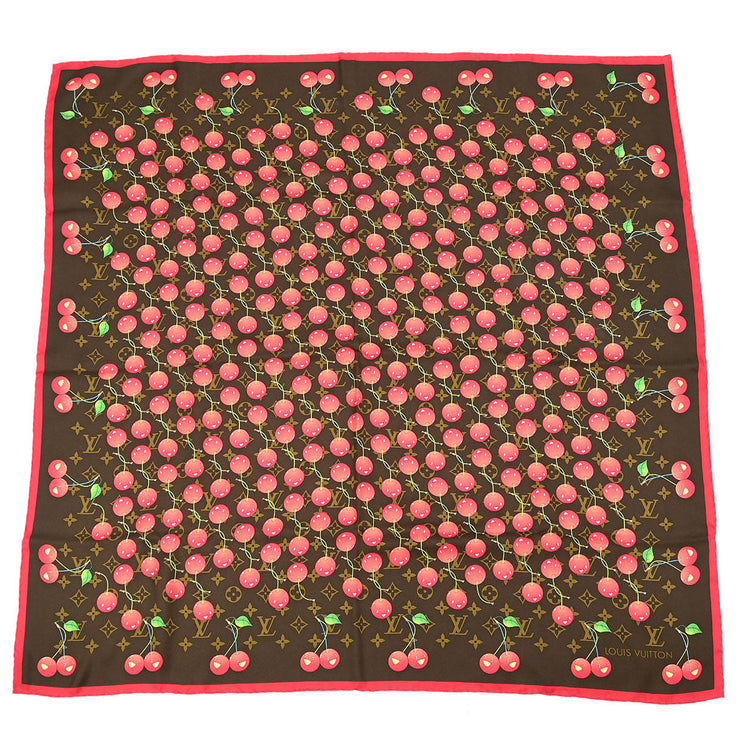Louis Vuitton Brown Monogram Cherry Scarf 85 M71962 Small Good 154364