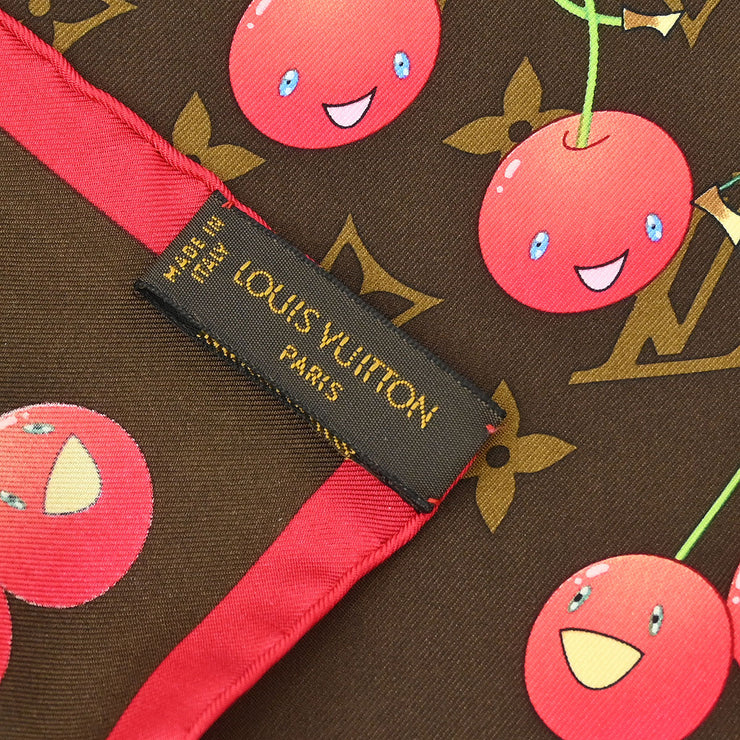 Louis Vuitton Brown Monogram Cherry Scarf 85 M71962 Small Good 154364