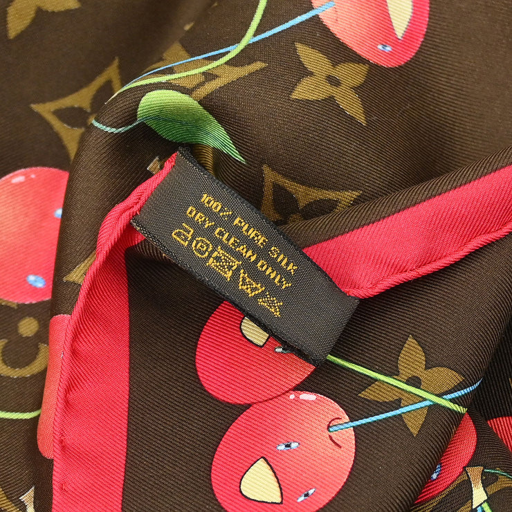 Louis Vuitton Brown Monogram Cherry Scarf 85 M71962 Small Good 154364