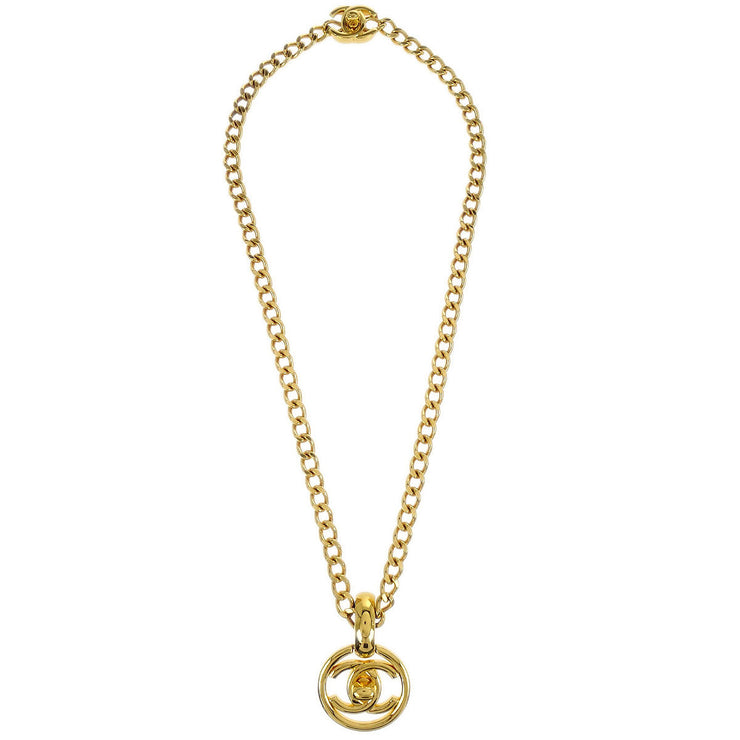 Chanel Turnlock Medallion Chain Pendant Necklace Gold 97P 154367