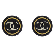 Chanel Button Earrings Clip-On Black Gold 97P 154368