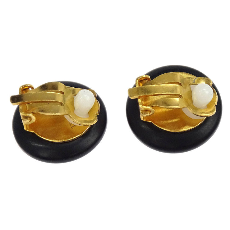 Chanel Button Earrings Clip-On Black Gold 97P 154368