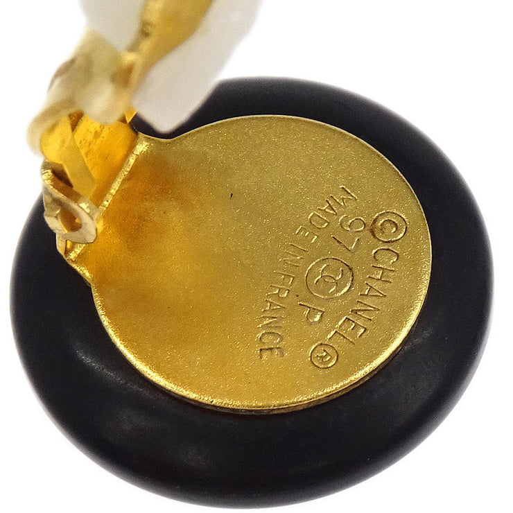 Chanel Button Earrings Clip-On Black Gold 97P 154368