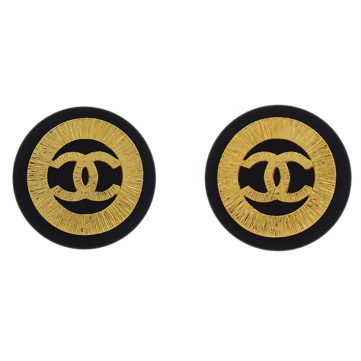 Chanel Button Earrings Clip-On Gold Black 29 154369
