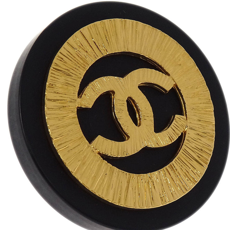 Chanel Button Earrings Clip-On Gold Black 29 154369
