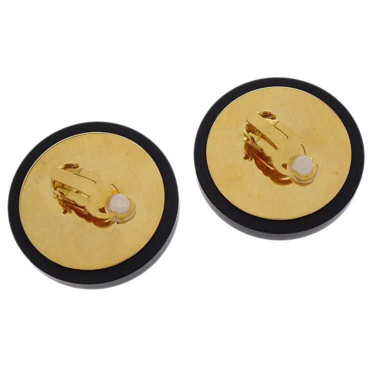 Chanel Button Earrings Clip-On Gold Black 29 154369