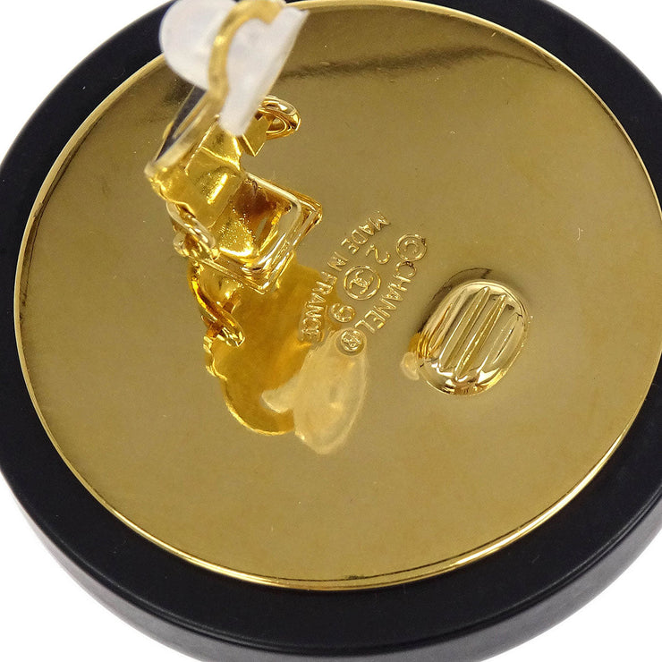 Chanel Button Earrings Clip-On Gold Black 29 154369