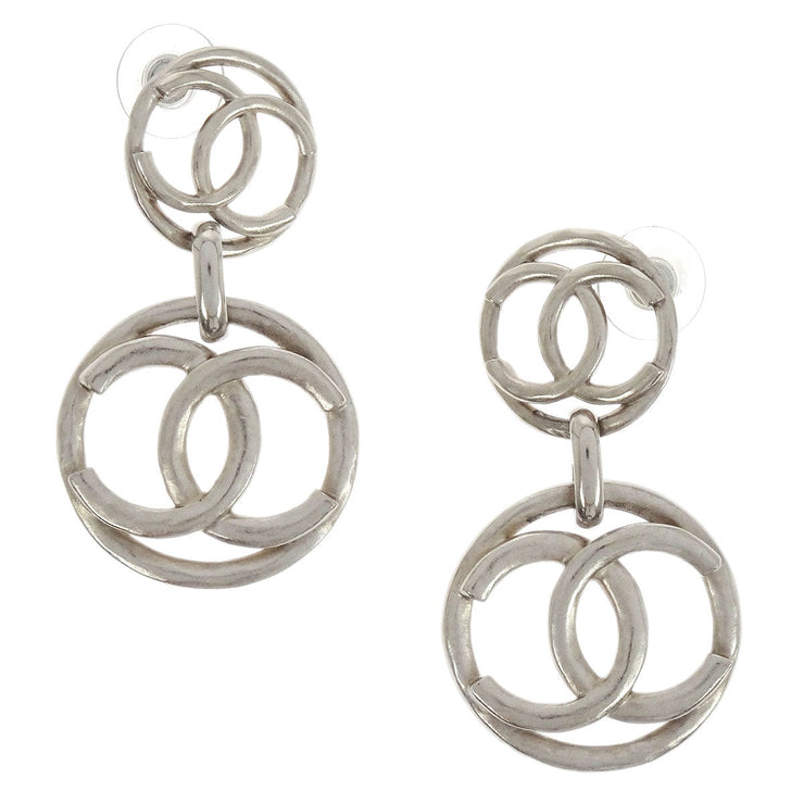 Chanel CC Button Dangle Piercing Earrings Silver A18P 154371