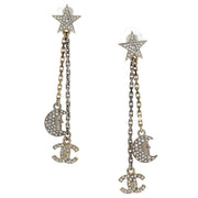Chanel Star CC Moon Dangle Piercing Earrings Silver Rhinestone 17B 154373