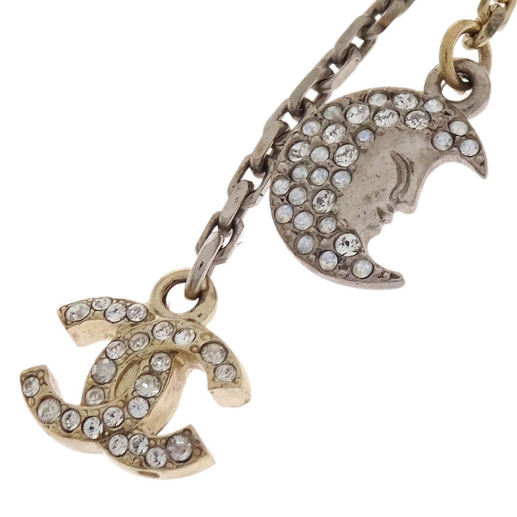 Chanel Star CC Moon Dangle Piercing Earrings Silver Rhinestone 17B 154373